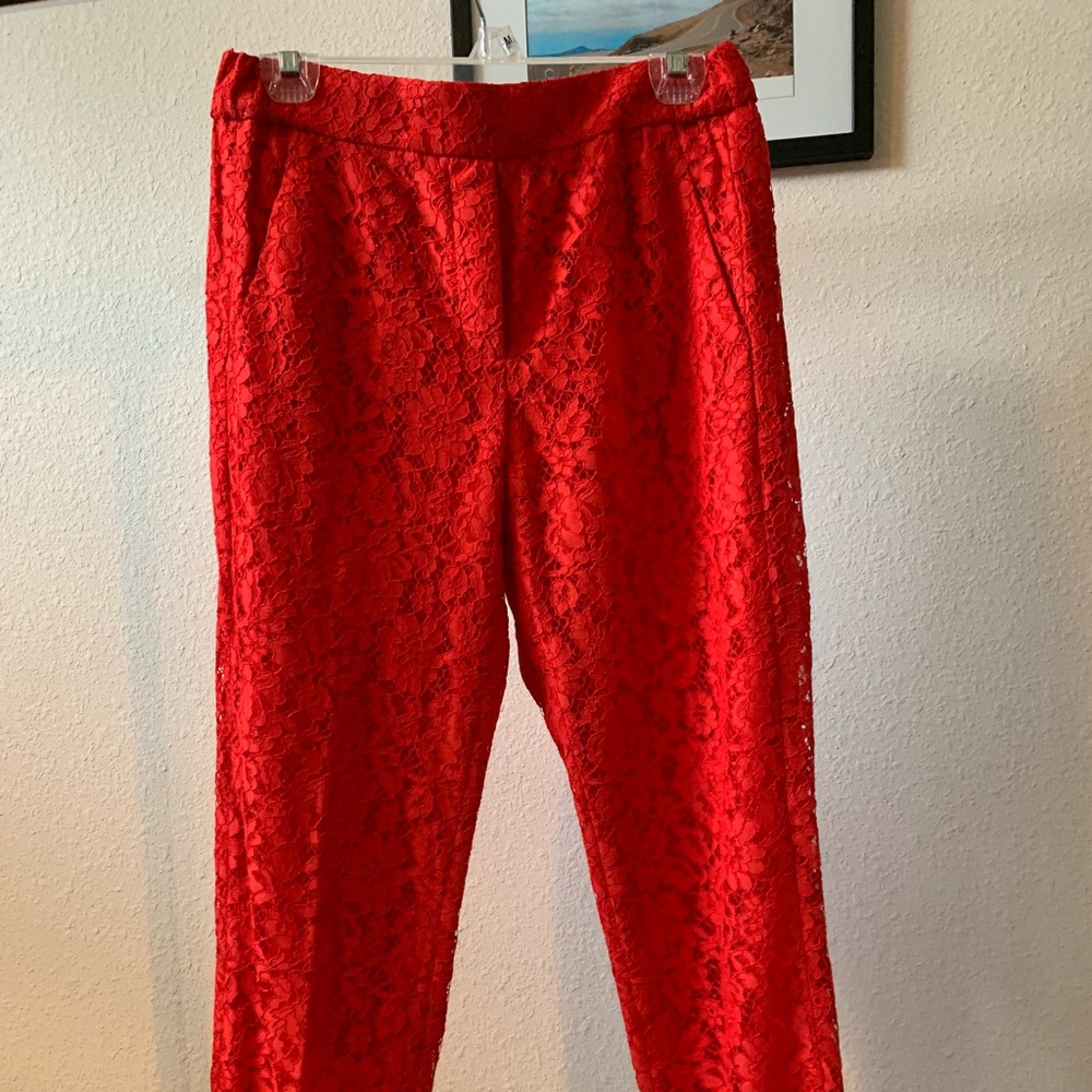 J.crew red lace pants size 4